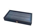 Belt Buckles Rustic Black Stain Wooden Glass Lid Black 12 Space Display Box Case