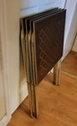 4 Metal Tv Trays Table Folding Stand Faux Wood Brown Gold Mcm Vintage Tray Set