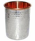Handmade Copper Steel Glass  Water Serving Drinkware 250 Ml Set Of 3 Ayurveda