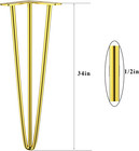34 Inch Furniture Hairpin Legs Gold 1 2  Dia 3-rods Metal Table Feet