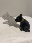 Vintage Westmoreland Glass French Bulldogs Dog Figurines Black Satin   Frosted