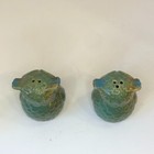 Vintage Mid Century Owl Pottery Salt   Pepper Shakers Blue   Green W  Stoppers