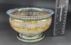 Vintage Mid Century Bohemian Cut To Clear Glass Floral Green Yellow Blue Bowl