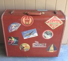 Excellent Decorator  19 Airline Decals On A Vintage Leather Samsonite Suitcase