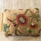 Embroidered Velvet Floral Lumbar Pillow Tan Burgundy Green 18    Boho Cottage
