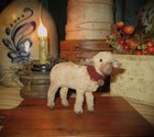 Primitive 3   Grungy Wooly Sheep W  Bell Figurine Fluffy Lamb German Style Ornie