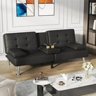 Modern Black Faux Leather Convertible Futon Sofa Bed  Removable Armrest  Chrome   