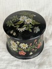 Antique Round  Black  Vintage Decal-decorated Powder Pot  Birds And Flowers