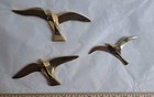 Vintage Mcm 3 Brass Metal Trio Of Seagulls Hanging Wall Art Nautical Beach