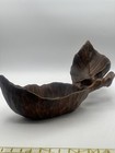 Vintage Wooden Dish Hand Carved Leaves 2 Compartments Decorative 16    L X  7    W