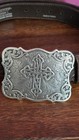 Nocona Ladies Brown Floral Tooled Western Belt Silver Cross Buckle Size L