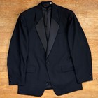 Vintage Mens Tuxedo Set Size 40r Blazer 34x28 Pants 80s Black Wool Formal Suit