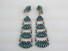 Southwestern Sterling Silver Turquoise Petit Point Clip On Earrings 14 6g 3 Inch