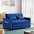 Velvet Futon Sofa Bed Blue Pull-out Loveseat Convertible Tufted Couch Apartment