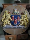 Antique Reclaimed Vintage Coat Of Arms Metal Bank Sign Plaque 