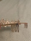 Rose Gold Tone Crystal Rhinestone Tiara Crown Headband W  Side Combs Clear