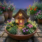 Solar-powered Lavender Fairy Cottage For Outdoor Gardens   Hand-painted Resin