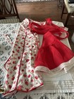 2 Red Aprons 1 Shear Hostess   1 Cotton Bib With Roses Vintage 
