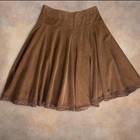 Boho Brown Corduroy Skirt With Lace Trim And Embroidered Waist