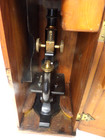 Antique Bausch   Lomb Microscope In Original Tongue   Groove Wooden Case - Nice