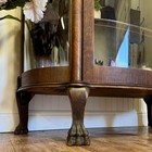 Antique Tiger Oak Curved Glass Curio Display Cabinet