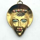 Vintage Lady Face Brass Necklace Fashionista Pendant W  Chain Art Deco