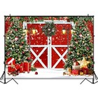  Christmas Photography Backdrop Rustic Vintage Wooden Red Barn Door Photo 7x5ft