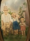 Antique Slightly Curved Glass Oval Wood Frame Hand Colored Family Photo 1915-35
