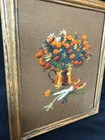 Vintage Crewel Embroidery Floral Bouquet Framed Art Cut Flowers Wild Flowers