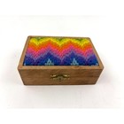 Vtg Rainbow Chevron Fabric Wooden Trinket Box Small 1970s
