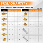 50pcs Brass Dot Air Brake Hose End Fitting Kit   J1402 Air Brake Fitting Assortm