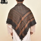 Embroidered Palestinian Keffiyeh Scarf Kufiya Tassel Brown Black Wrap