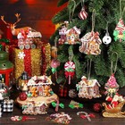 12pcs Christmas Wooden Ornaments Gingerbread House Tree Decorations With Cand   