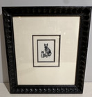 Framed German Shepherd Dog   Cat Etching Print Black White Vintage Wall Art