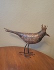 Vtg Rustic Czech German Golden Crown Crowned Metal Bird Statue Figure Art 7 25 H