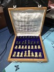 Iranian Folding Chess Set Wood Storage Case Stone Board   Pieces Black Beige