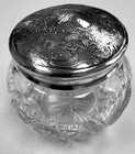 Antique Sterling Silver Lid Cut Crystal Vanity Jar Mono