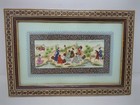 Vtg Persian Painting Camel Bone Khatam Inlaid Wood Marquetry Frame Getting Water