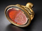 Antique Victorian Brass Wax Seal Fob With Engraved Red Carnelian Intaglio