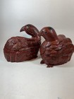 Vintage Two Chinese Carved Cinnabar Quail Dove Bird Figural Sculpture Boxes