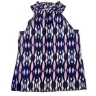 Ann Taylor 100  Silk Purple   Blue Abstract Artsy Print Sleeveless Halter Top 10