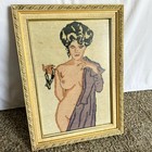 Vintage Needle Point Of Nude Lady In Purple Robe