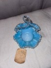 Blue Glass Basket Woven Handle 7x8  1800 s  Sandwich Mass  Vasa Murrhina