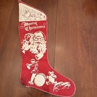 Vintage Large Red Felt Christmas Stocking 21 X 10 X 7 White Print 1950s