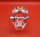 Desk Clock Crystal Cut Glass Paperweight Camry Gold Tone Triangular Column Nice 