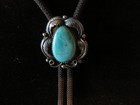Vintage Navajo Bolo Tie Sterling Silver Turquoise On Brown Cord