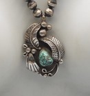 Vintage Navajo Turquoise Spiderweb Pendant Sterling Silver Necklace Signed