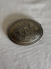 Vintage Western Engraved Silver Tone Oval Belt Buckle Ornate Scrollwork Classic