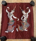 Thai Women Vintage Art Red Silkscreen Thailand Textile Fabric Wall Decor