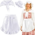 Women Pilgrim Costume Set Half Apron Shawl White Mob Cap Bonnet Maid Classic